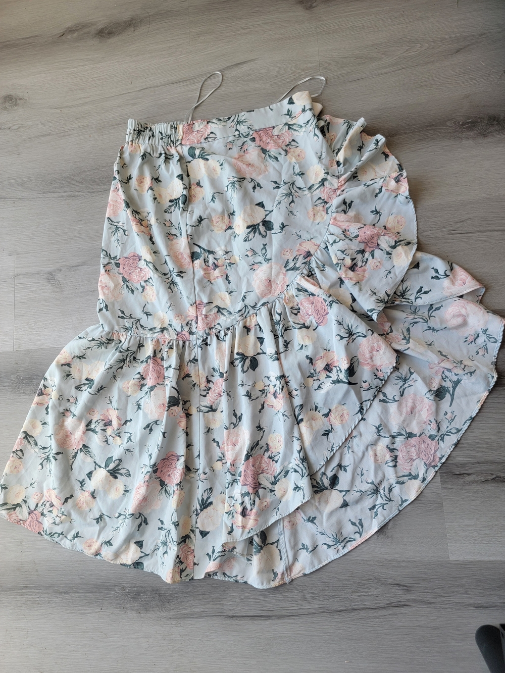 Floral Tiered Midi Skirt in Pastel Pink and Cream